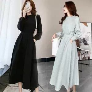 봄 가을 데일리 캐주얼 예쁜 허리 밴딩 롱 원피스