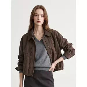 NINE WEST 스웨이드 카라넥 블루종 긴팔 자켓 NIDCJK007 1457537
