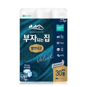 모나리자 부자되는집 벨벳데코 3겹 30M 30롤x1팩 /두루마리 휴지