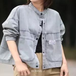 [보니제이]데님 루즈핏 똑딱이 노카라 빅포켓 청자켓 캐주얼 봄