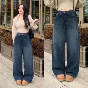 워너비뮤즈 / 기모/기장선택/ 3XL 워싱 와이드 데님 팬츠