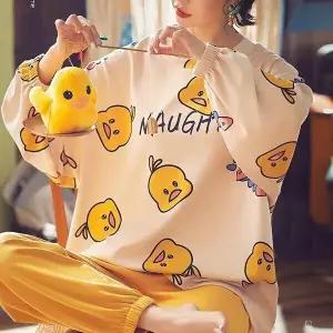 쉬블림로브 (긴팔 긴바지) 여성 오리 패턴 꿀잠 홈웨어 파자마 잠옷 세트 GGWD0302