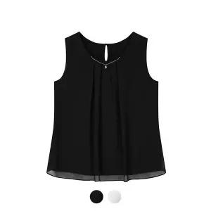 [꼼빠니아][꼼빠니아] 진주 포인트 핀턱 민소매 블라우스_CADU4-WXK900