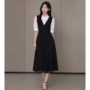 [JJ지고트](천안아산점)셔츠 배색 플리츠 원피스 GR6A0OP301