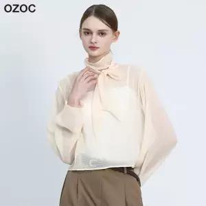 [오조크(OZOC)] 시스루 타이쉬폰 긴팔블라우스 (택가격 114000원)