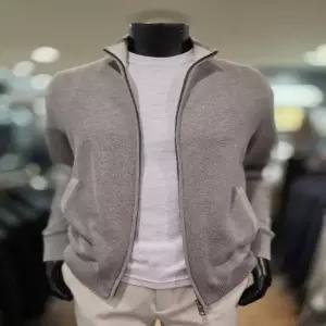 [바쏘옴므] Z1WA94A S/S 그레이 면혼방 하이넥 짚업 카디건