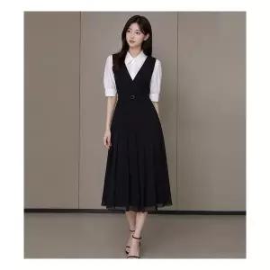 JJ지고트 제이제이 지고트셔츠 배색 플리츠 원피스 GR6A0OP301 1166217