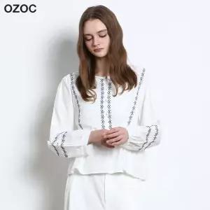 [오조크(OZOC)] 에스닉 자수 러플 긴팔블라우스 (택가격 114000원)