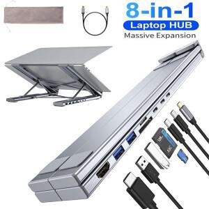 8-in-1 USB-C 노트북 스탠드 접이식 도킹 스테이션 범용 타입-C 태블릿 허브 어댑터 플러그 앤 플레이