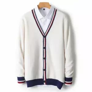 가디건 카디건 겨울 가을 캐시미어 남성 100 순수 울 소프트 스웨터 브이넥 v넥 니트 컬러 스트라이프 탑