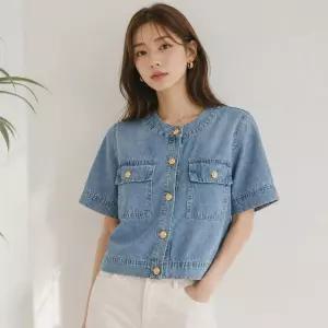 매장정품 JIGOTT 지고트 데님 아웃포켓 라운드넥 블라우스 GS5N8BL561 GS5N8BL561-BS 1938456