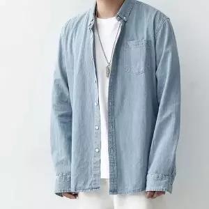 남성 컬러 여름 얇은 포켓 오버핏 데님 셔츠 오버핏셔츠 데님셔츠 긴팔셔츠 포켓셔츠