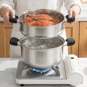 퀸센스 2단 스텐 찜기 IH 찜솥 깊은냄비 세트 양수 24cm