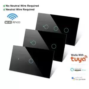 RF433 1/2/3/4갱 미국형 WiFi 스마트 벽 스위치 중성선 필요 없음 터치 센서 조명 투야 앱 알렉사 구글