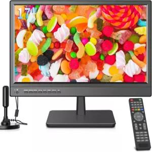 오토그 17인치 TV 소형 HD 와이드스크린 LED 안테나 포함 디지털 ATSC 튜너 프리 로컬 채널 HDMI VGA USB