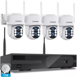 ZHXINSD 무선 보안 카메라 시스템 실외 듀얼 렌즈 6MP 10X 하이브리드 줌 자동 트랙 PTZ 4PCS 4K 10CH DVR