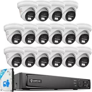 Anpviz 16Ch 16X 5MP 유선 PoE 보안 카메라 시스템 NVR 4TB HDD 포함 스트로브 사운드 라이트 알람