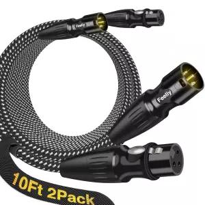 XLR 케이블 10피트 2개 세트 나일론 꼬임 마이크 3핀 금도금 차폐 코드 전문가용 22AWG OFC 스피커 아연