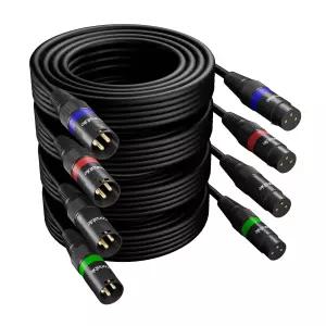 XLR to 케이블 개당 1피트 4개 세트 3핀 수-암 마이크 밸런스 차폐 코드 색상 구분 링 금도금 22AWG OFC