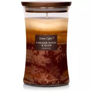HomeLights 천연 소이 왁스 3중 심지 향초 610g 21oz 노변 나무 글로우