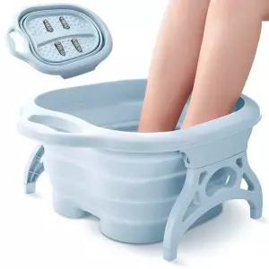 접이식 족욕기 휴대용 족욕통 발 종아리 지압 블루