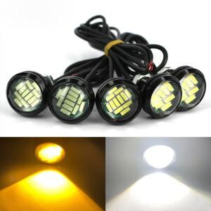 1PC 주간 주행 등 자동차 12V DRL Hawkeye 라운드 전구 트럭 더블 플래시 브레이크 신호 램프 오토바이 액