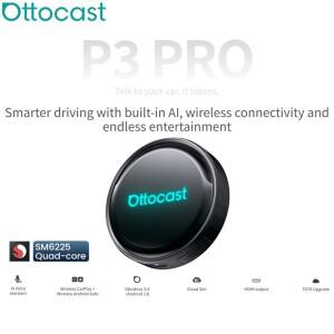 오토캐스트 P3 프로 비디오 박스 무선 카플레이 안드로이드 오토 어댑터 8GB 128GB AI 음성 QCM 6225 넷플