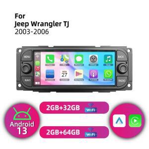 안드로이드 13 6.86인치 지프 랭글러 TJ 2003-2006용 차량 멀티미디어 스크린 1Din 라디오 GPS 헤드 유닛