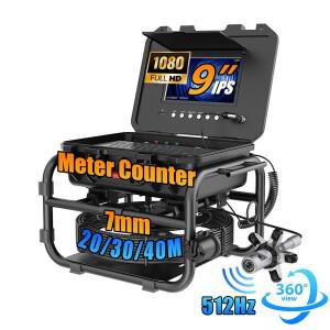 360도 회전 하수관 검사 카메라, 내시경 카메라 9인치 IPS AHD 1080P 스크린+32MM 카메라 헤드+키보드+DVR