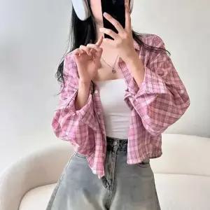 여성 여름 체크 카라셔츠 자외선 차단 숏가디건 크롭셔츠