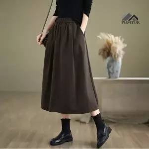 여성 가을 겨울 모직 치마 루즈핏 a라인 롱 스커트