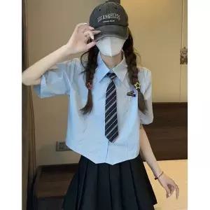 유니픽여성 스쿨룩 반팔 셔츠 넥타이 장식의 캐주얼 디자인wd