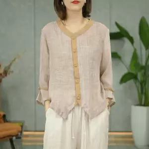 여성 오버사이즈 면마 셔츠 루즈핏 슬림핏 엄마룩 중년 블라우즈 YD2604A23