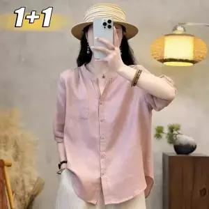 2p 여성 여름 린넨 셔츠 루즈핏 7부소매 차이나카라 셔츠 남방 베이직