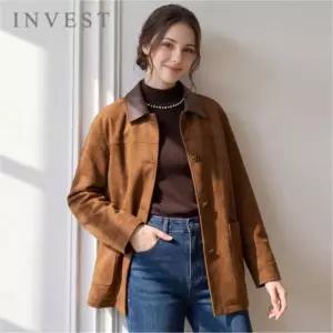 [인베스트] 카라 배색 스웨이드 하프 자켓_IN6F1JK1311