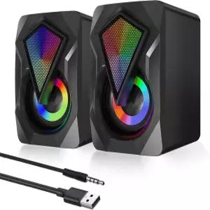 데스크톱용 컴퓨터 스피커 RGB 조명이 있는 USB 전원 스테레오 풍부한 사운드 다채로운 컴팩트한 디자인