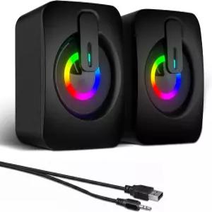 MELOGAGA RGB 컴퓨터 스피커 USB 전원 3.5mm 스테레오 PC 노트북용 선명한 사운드 7가지 조명 플러그 앤