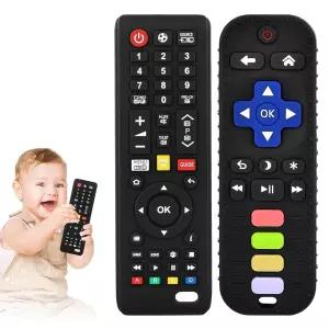 2개 세트 아기용 치발기 장난감 TV 리모컨 모양 3~24개월용 씹는 치아 발육 완화용 BPA 무함유 검정색 무료