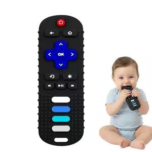 실리콘 아기 치발기 3~24개월 위한 장난감 씹는 리모컨 모양 BPA 무함유 N-블랙