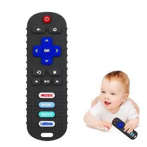 ROBBEAR 아기용 치발기 장난감 3~18개월용 부드러운 실리콘 원격 조종 TV 리모컨 모양의 남녀 씹는 감각