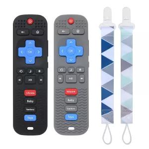 Eascrozn 2팩 실리콘 아기 치발기 리모컨 모양 6~12개월 씹는 장난감 BPA 무함유 부드러운 감각 자극 및