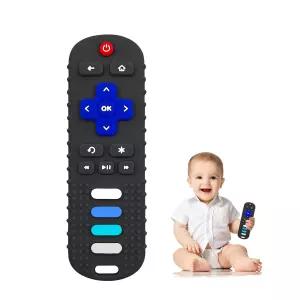 ROBBEAR 아기용 식품 등급 실리콘 치발기 3~18개월용 TV 리모컨 모양 씹는 장난감 BPA 무함유 (검정색 RC)
