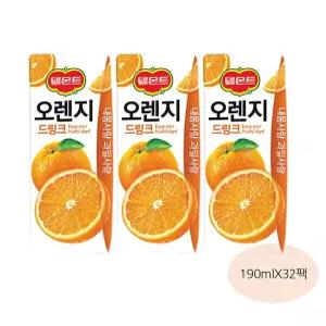 수앤서32 주스 롯데칠성음료 과즙주스 델몬트주스 델몬트 오렌지 190mlx32팩 과즙음료 빠른출고