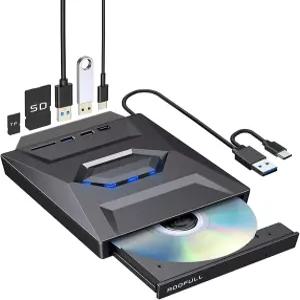 USB 3.0 Type-C 허브 및 SD 카드 리더가 포함된 ROOFULL 외장 CD/DVD 드라이브 노트북 톱 PC Mac Windows
