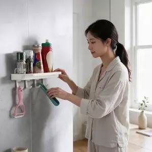 ( )욕실 수납 선반 수건걸이 거치대 벽면 부착 설치 욕실용품 정리함 선반대 걸이