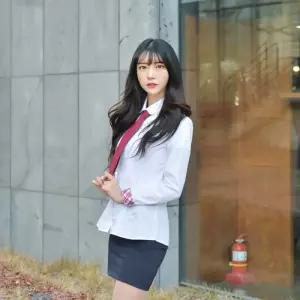 교복몰 프리미엄 여성 둥근카라 교복 셔츠 빨강체크