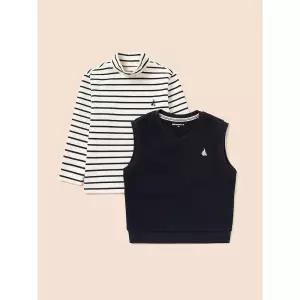 [BEANPOLE KIDS] 반목 스트라이프 티셔츠 + 베스트세트  네이비 (BI6941U09R)