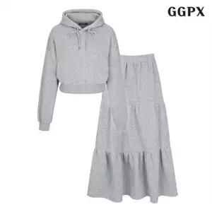 후드넥 기모 베이직 긴팔 티셔츠 허리 밴딩 캉캉 스커트 셋업 GOCOW039D