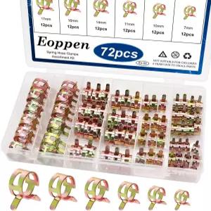 Eoppen 72Pcs 스프링 호스 클램프 연료 라인 실리콘 진공 저압 에어 및 슬리브 자동차 교체 패스너 모음