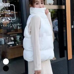 러블리 베스트 여자조끼 패딩 하이넥 밑단 오버핏 여성 조끼 스트링